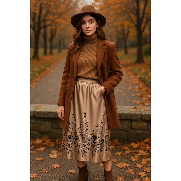 Paul Harris Design vintage long satin embroidered skirt Sz Large - Picture 1 of 12